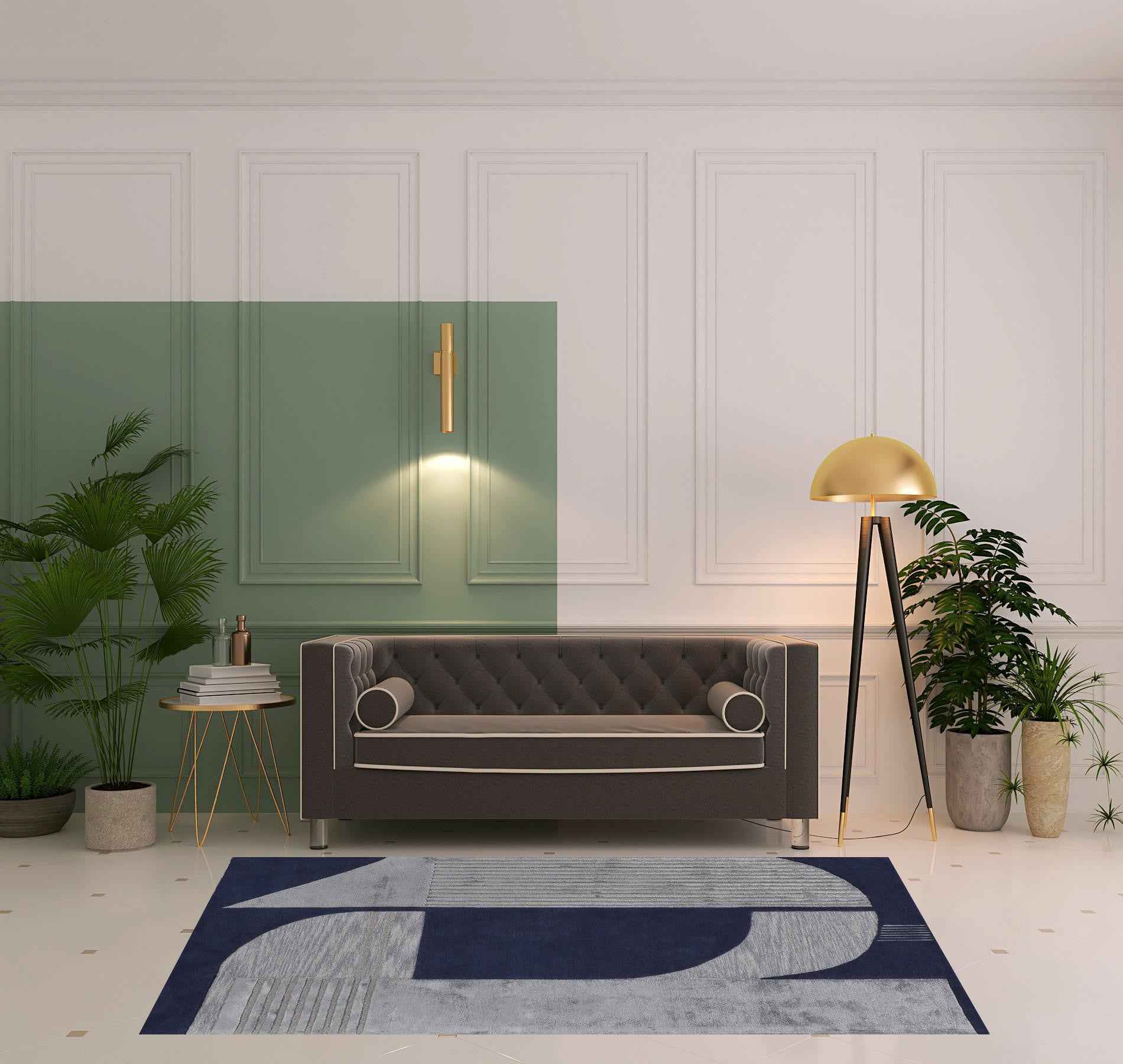 5' X 8' Blue And Silver Wool Geometric Tufted Handmade Area Rug