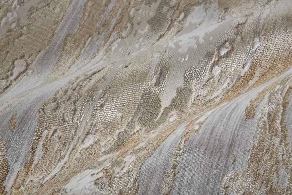 12' Tan And Ivory Abstract Power Loom Distressed Runner Rug