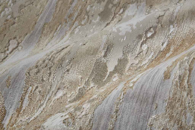 12' Tan And Ivory Abstract Power Loom Distressed Runner Rug