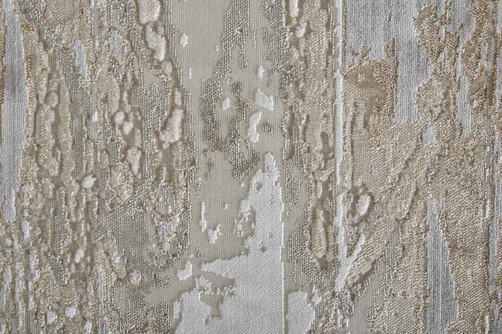 12' Tan And Ivory Abstract Power Loom Distressed Runner Rug