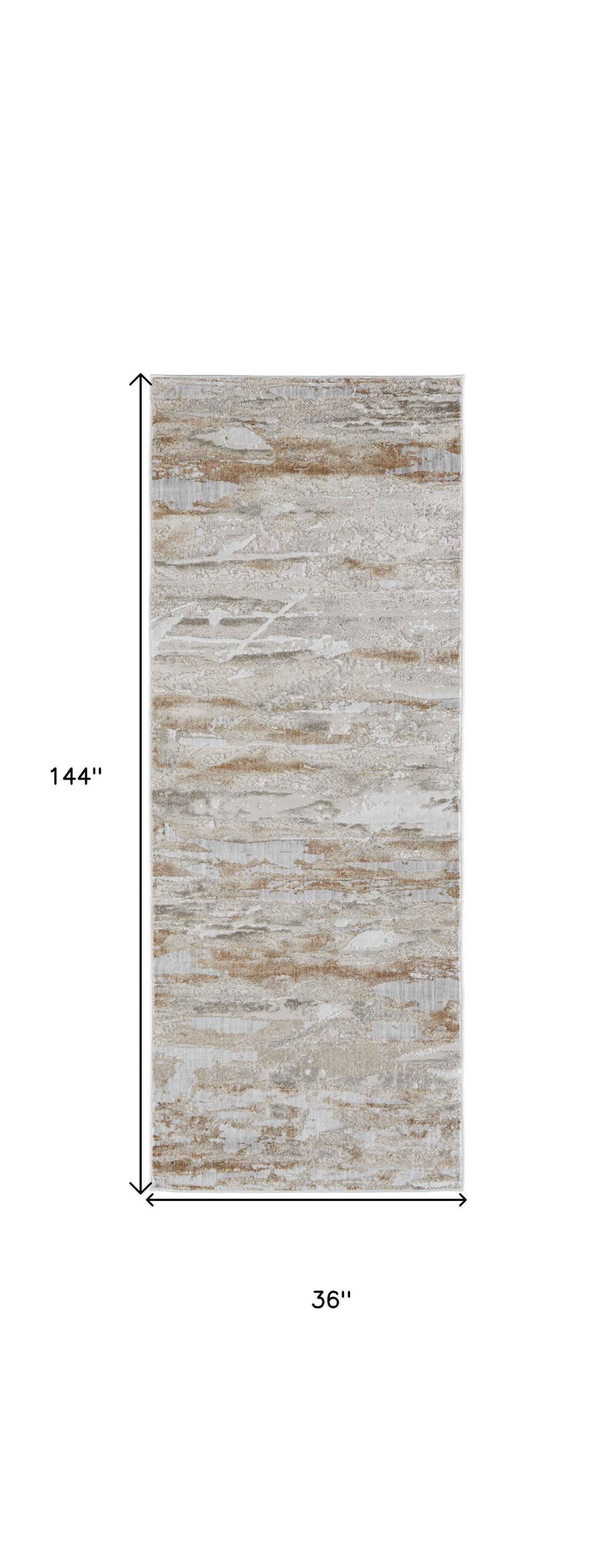 12' Tan And Ivory Abstract Power Loom Distressed Runner Rug