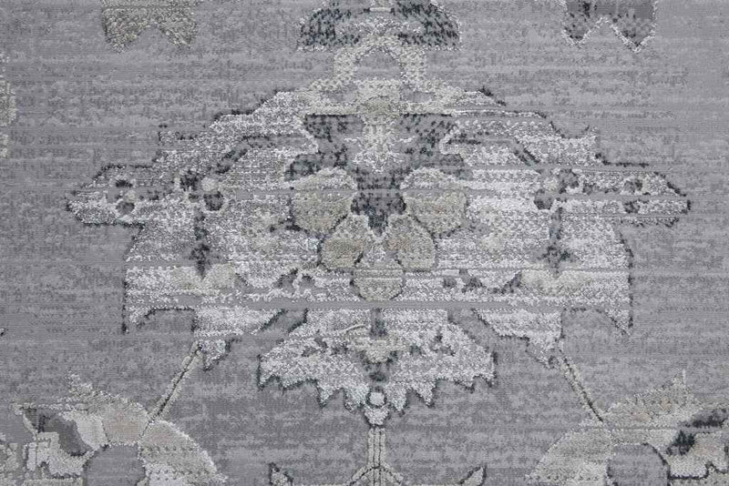 10' X 13' Silver And Black Floral Power Loom Distressed Area Rug