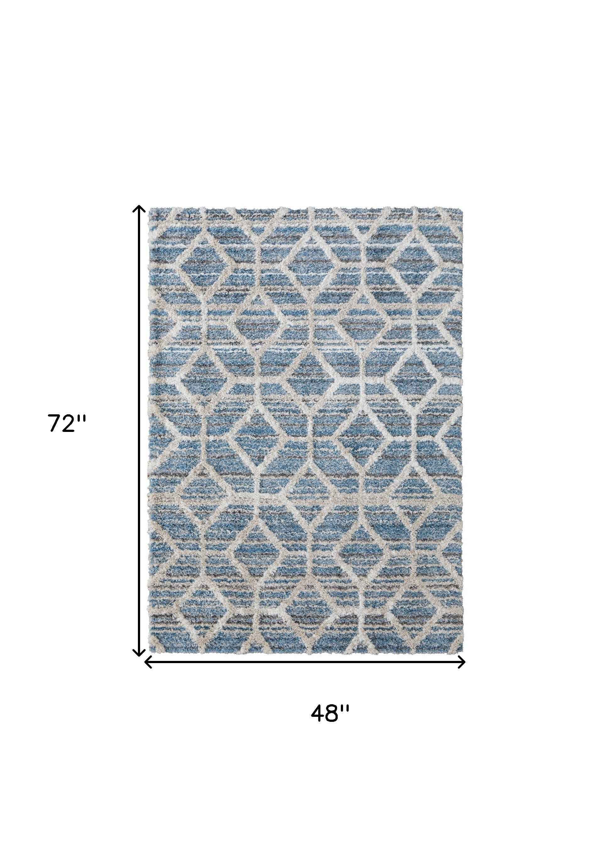 4' X 6' Blue And Ivory Geometric Power Loom Stain Resistant Area Rug