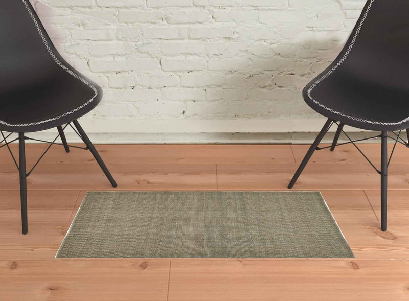 2' X 3' Green And Tan Hand Woven Area Rug