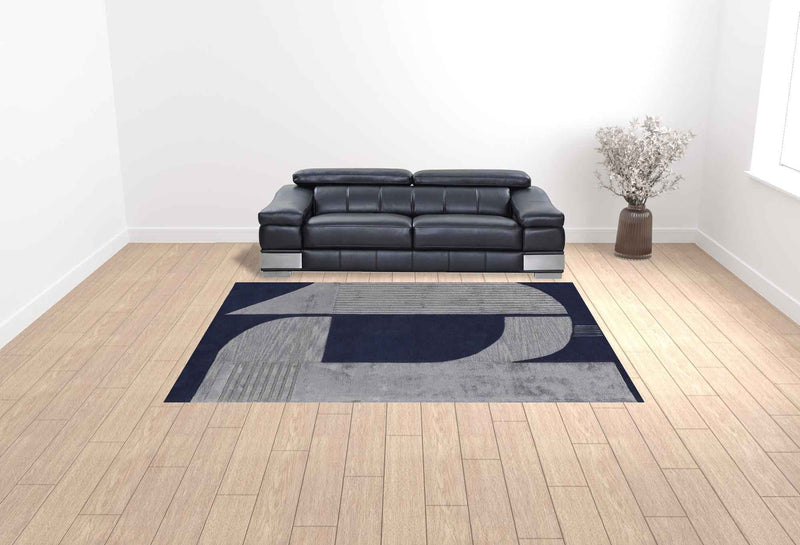 9' X 12' Blue And Silver Wool Geometric Tufted Handmade Area Rug