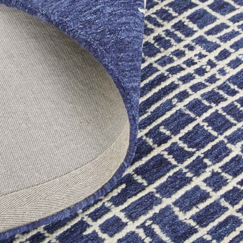 9' X 12' Blue And Ivory Wool Plaid Tufted Handmade Stain Resistant Area Rug