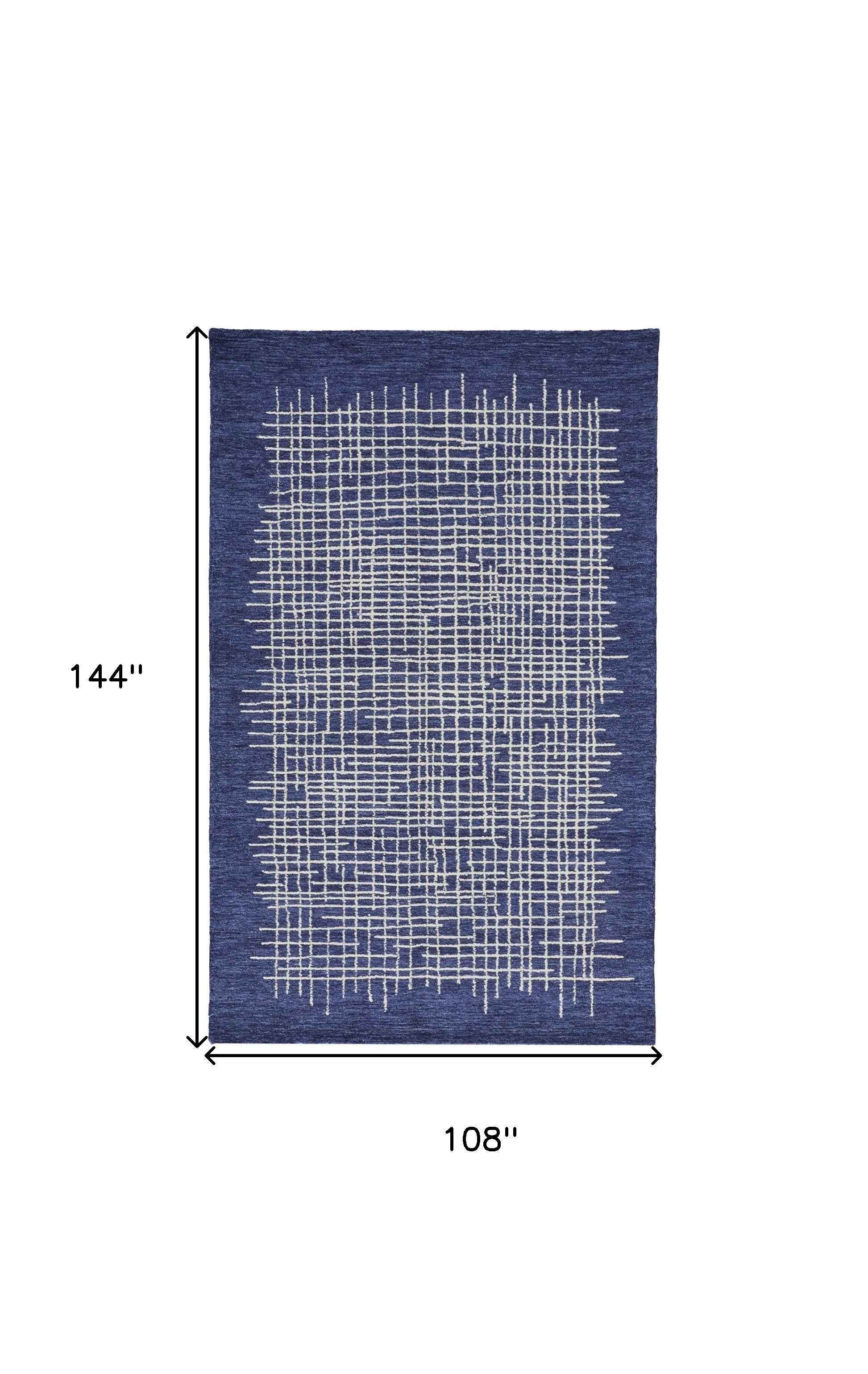 9' X 12' Blue And Ivory Wool Plaid Tufted Handmade Stain Resistant Area Rug