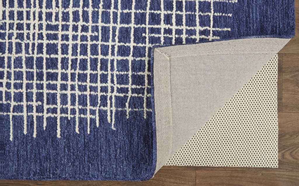 9' X 12' Blue And Ivory Wool Plaid Tufted Handmade Stain Resistant Area Rug