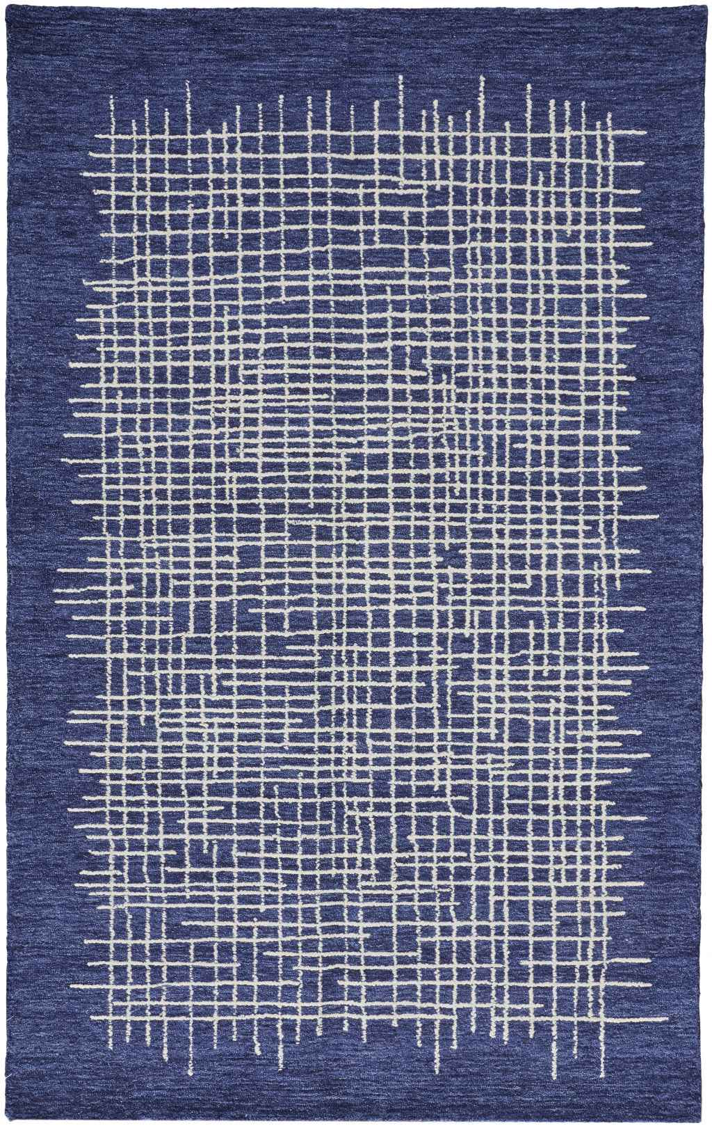 9' X 12' Blue And Ivory Wool Plaid Tufted Handmade Stain Resistant Area Rug