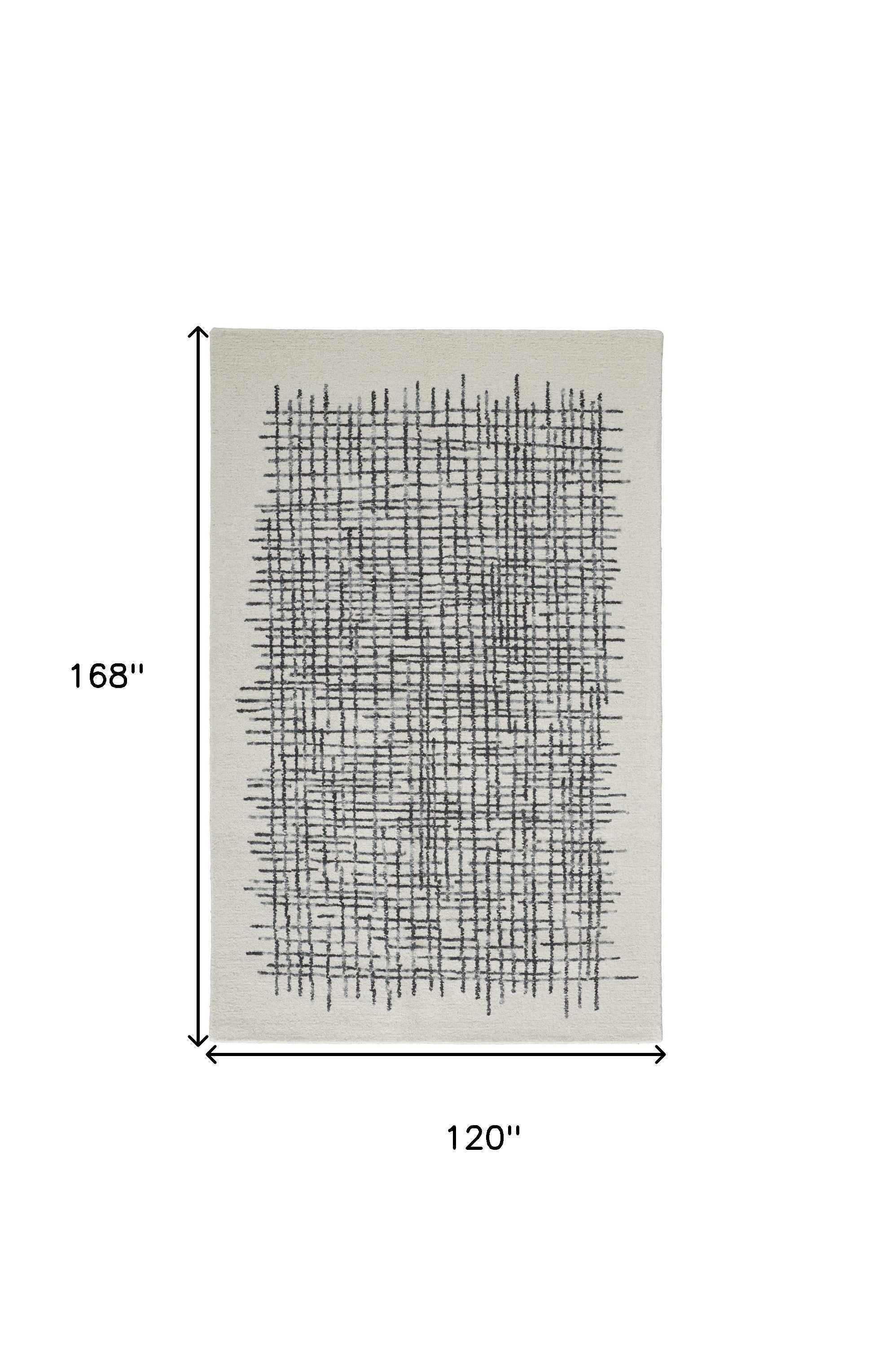 10' X 14' Ivory Gray And Black Wool Plaid Tufted Handmade Area Rug