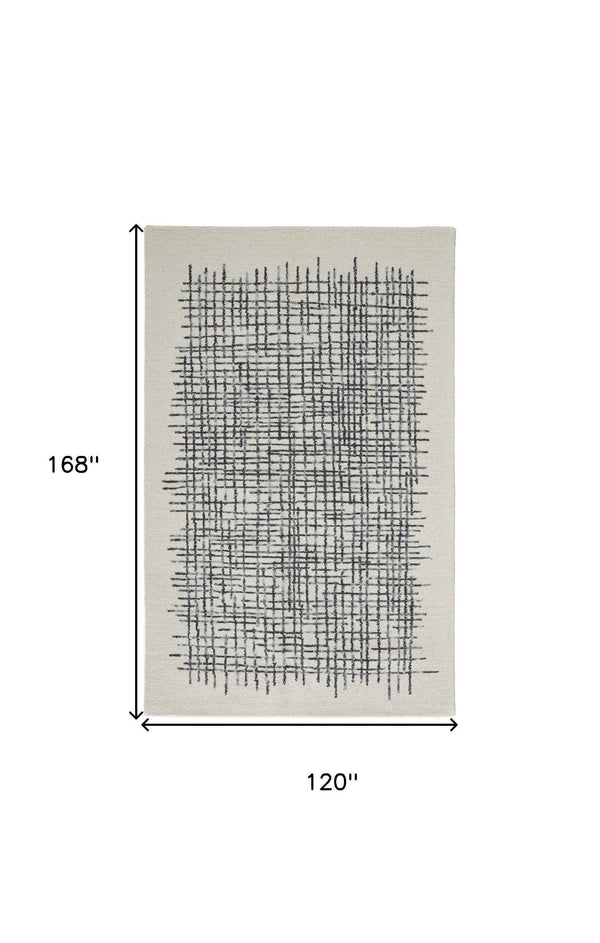 10' X 14' Ivory Gray And Black Wool Plaid Tufted Handmade Area Rug