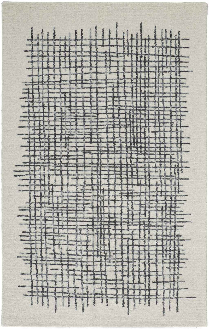 10' X 14' Ivory Gray And Black Wool Plaid Tufted Handmade Area Rug