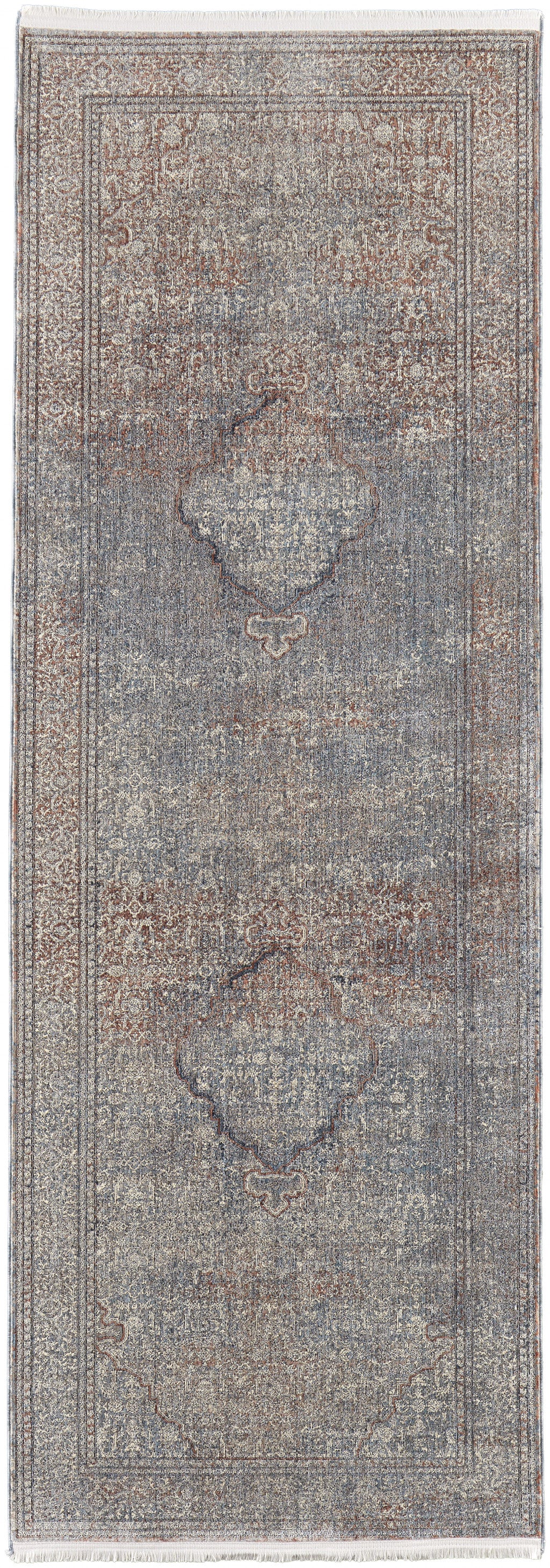 12' Blue Red And Gray Floral Power Loom Runner Rug - Home & Garden