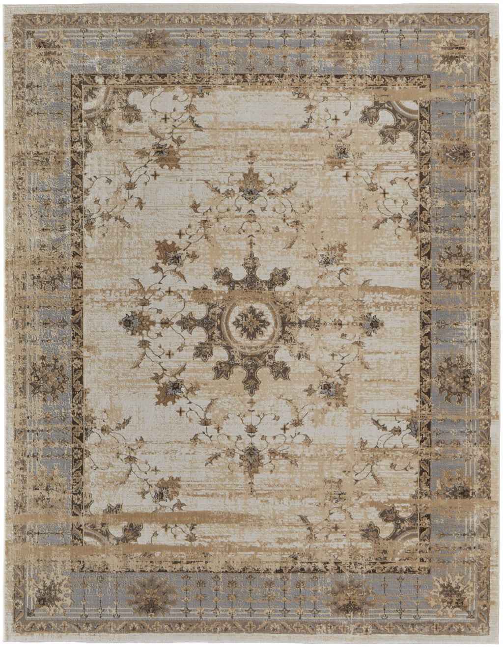 12' X 15' Tan Brown And Gray Power Loom Distressed Area Rug
