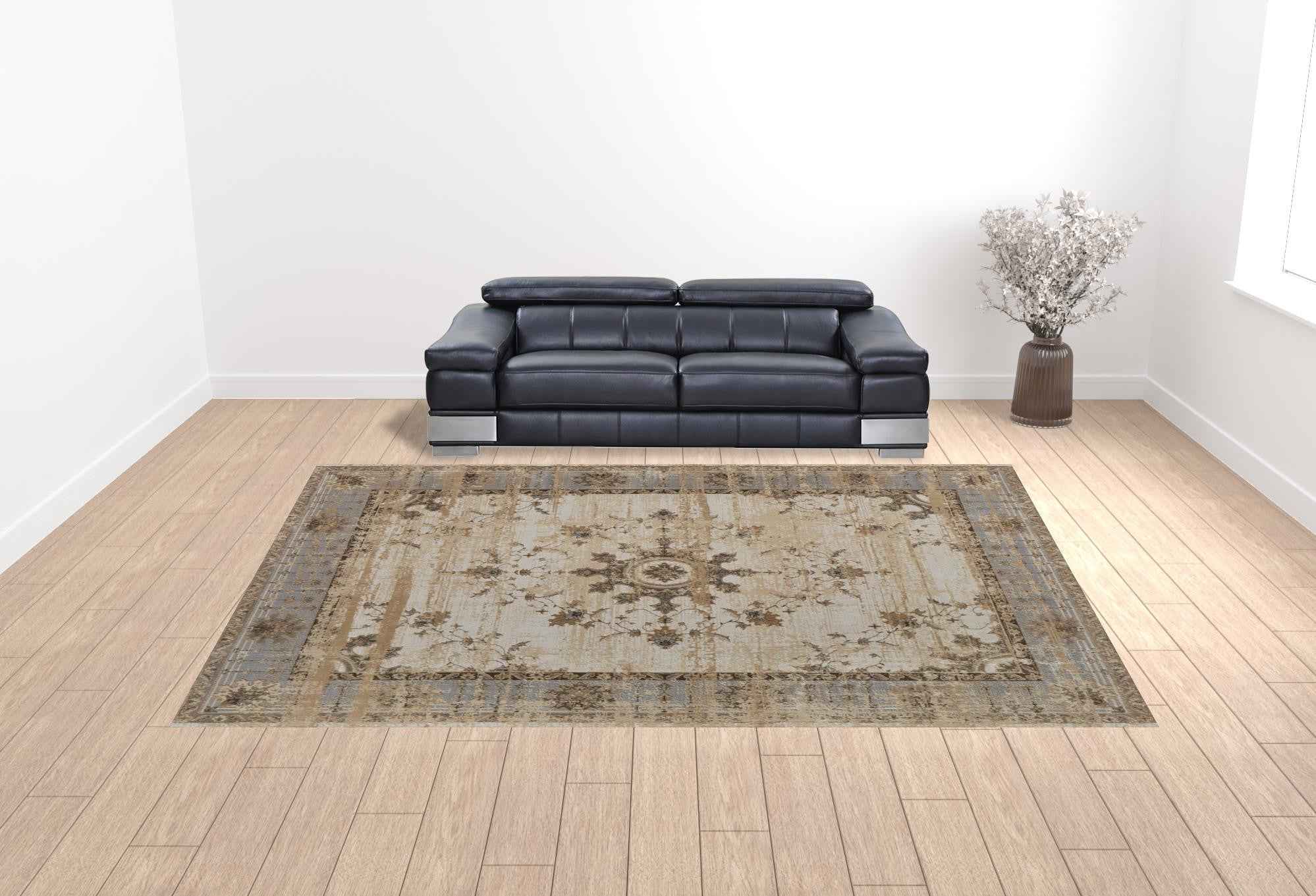 12' X 15' Tan Brown And Gray Power Loom Distressed Area Rug