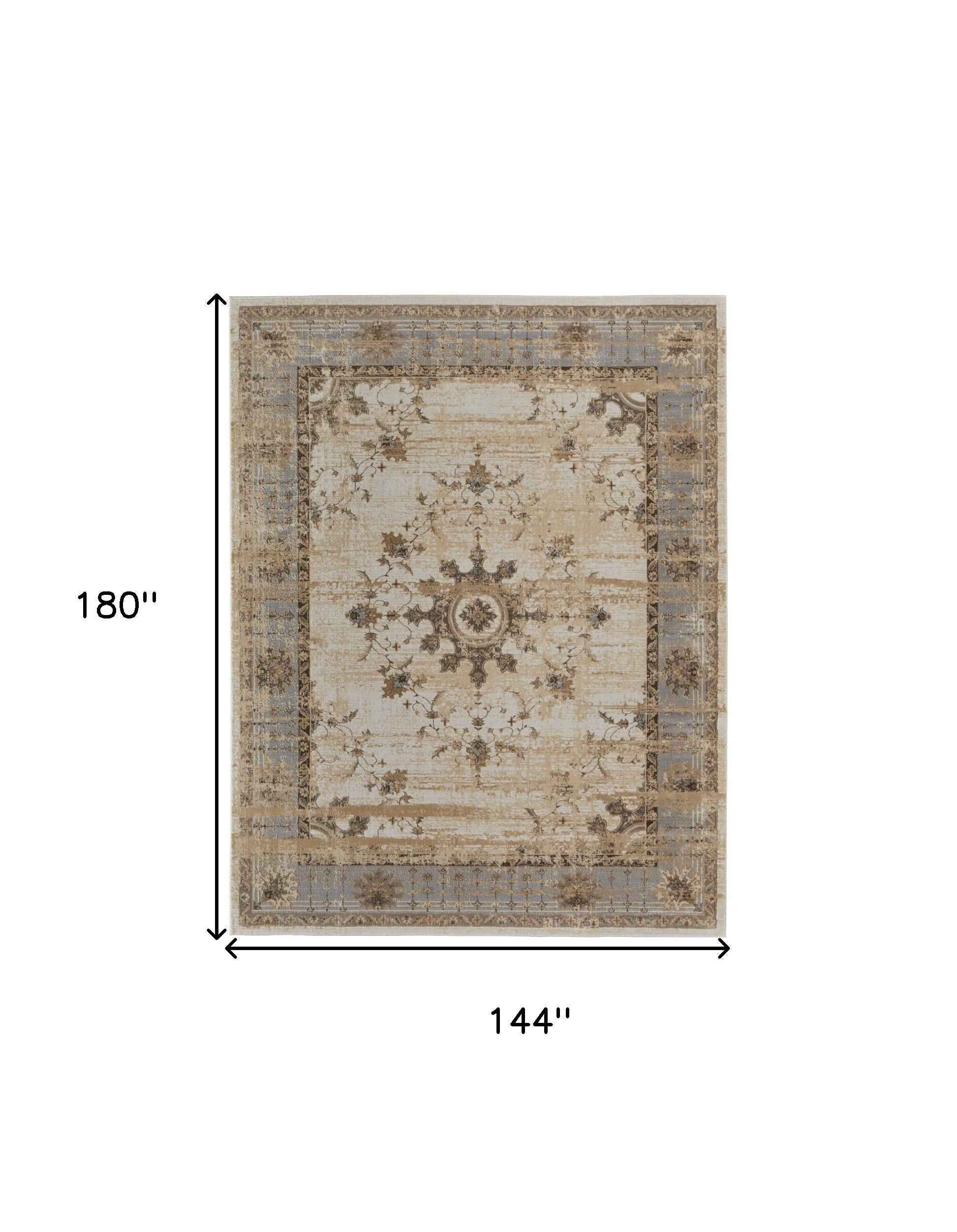 12' X 15' Tan Brown And Gray Power Loom Distressed Area Rug