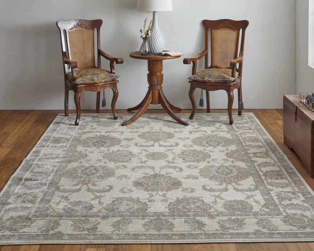 12' X 15' Tan Ivory And Brown Power Loom Area Rug