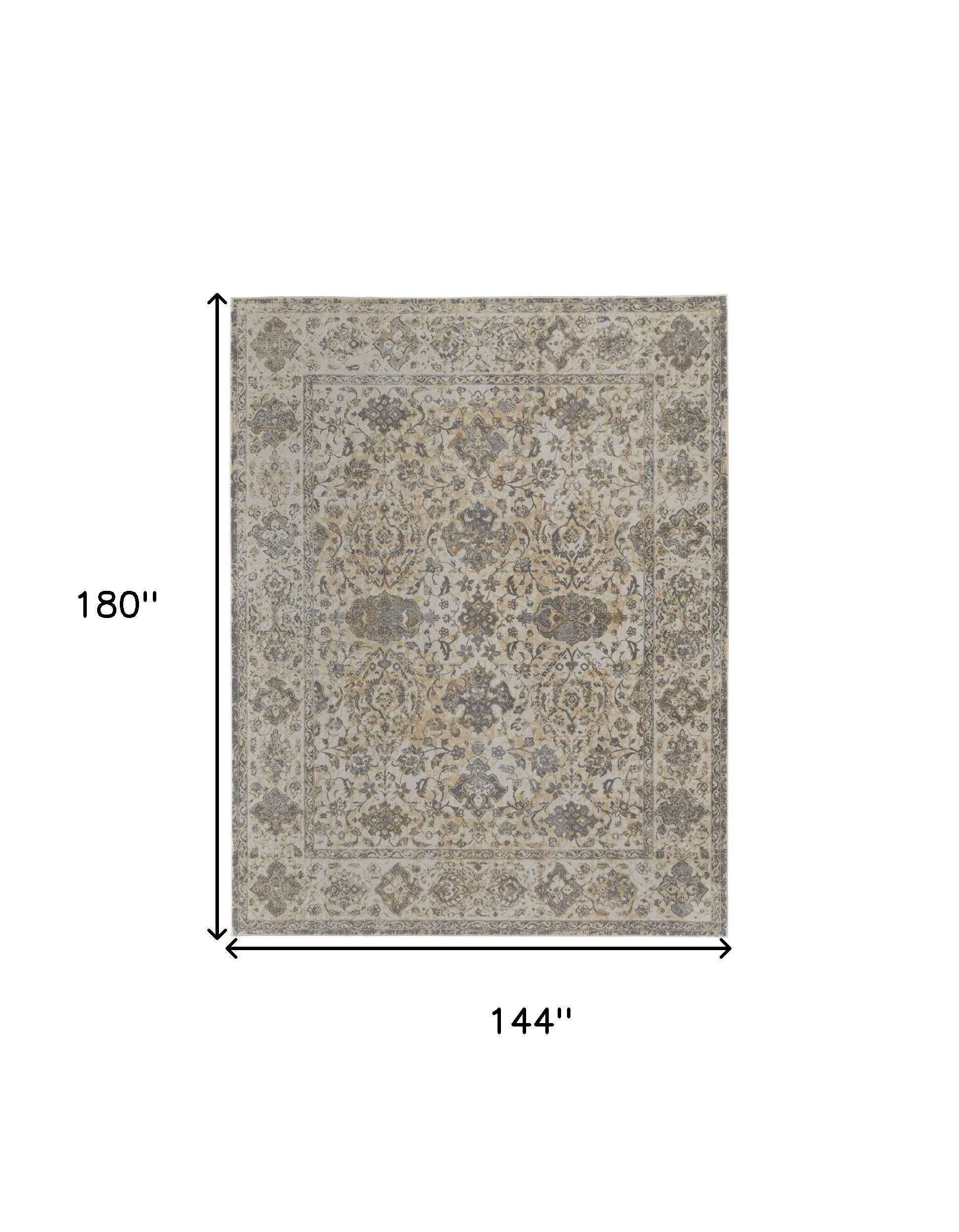 12' X 15' Ivory Tan And Gray Power Loom Area Rug
