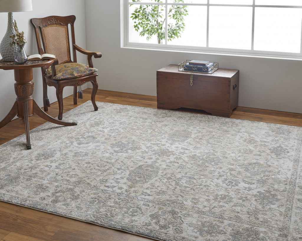 12' X 15' Ivory Tan And Gray Power Loom Area Rug