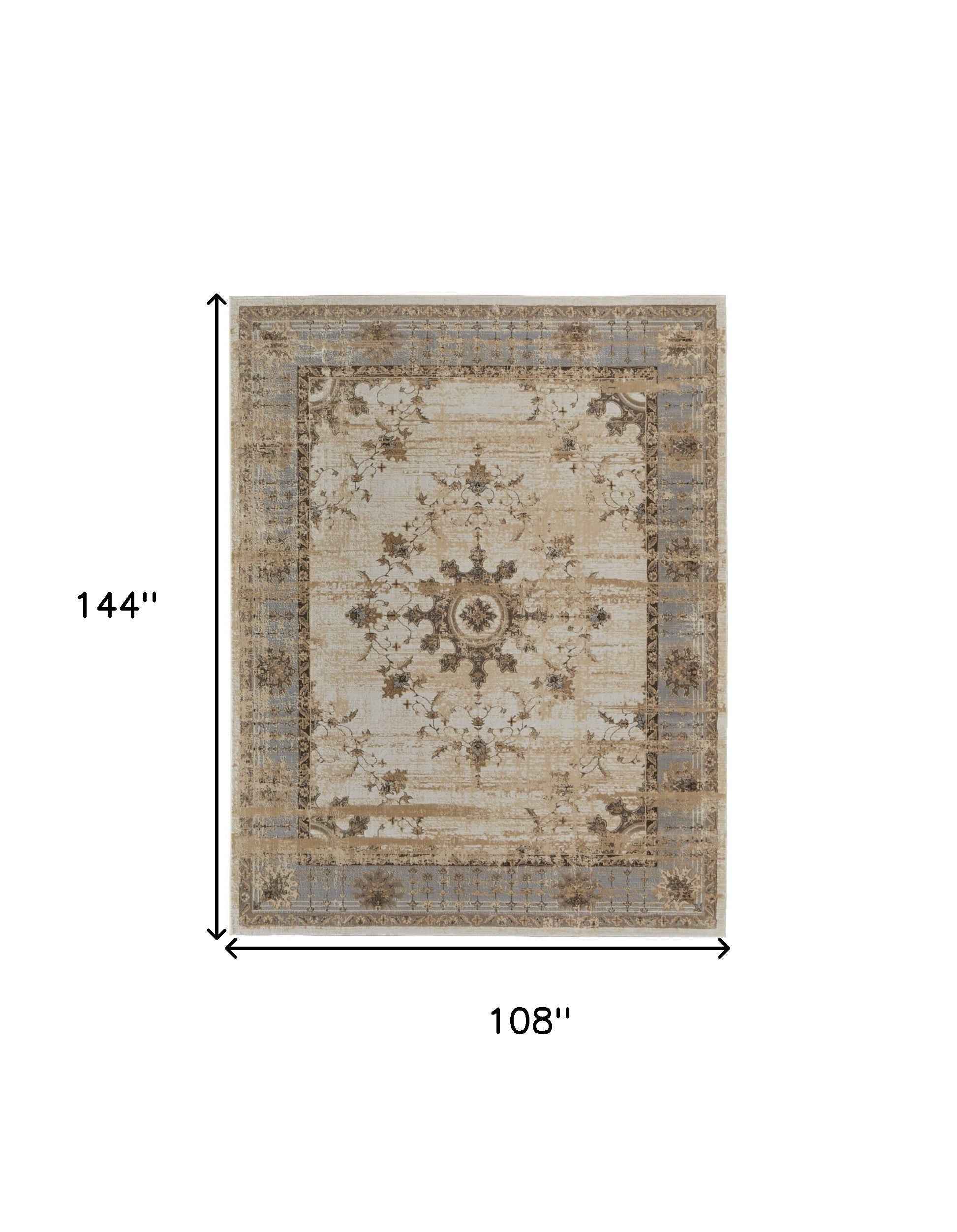 9' X 12' Tan Brown And Gray Power Loom Distressed Area Rug