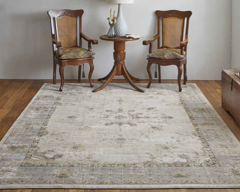9' X 12' Tan Brown And Gray Power Loom Distressed Area Rug