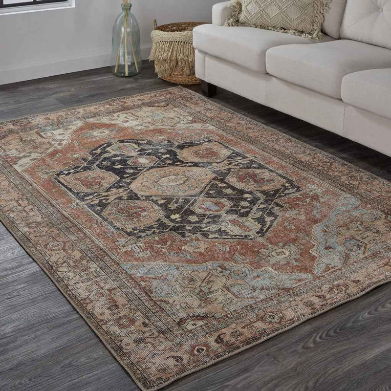 5' X 8' Orange Brown And Taupe Abstract Area Rug