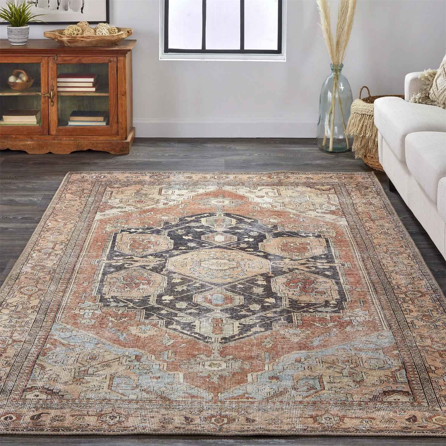 5' X 8' Orange Brown And Taupe Abstract Area Rug