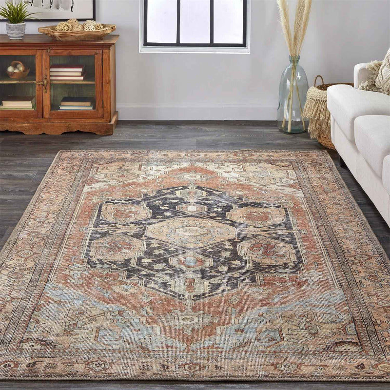 5' X 8' Orange Brown And Taupe Abstract Area Rug