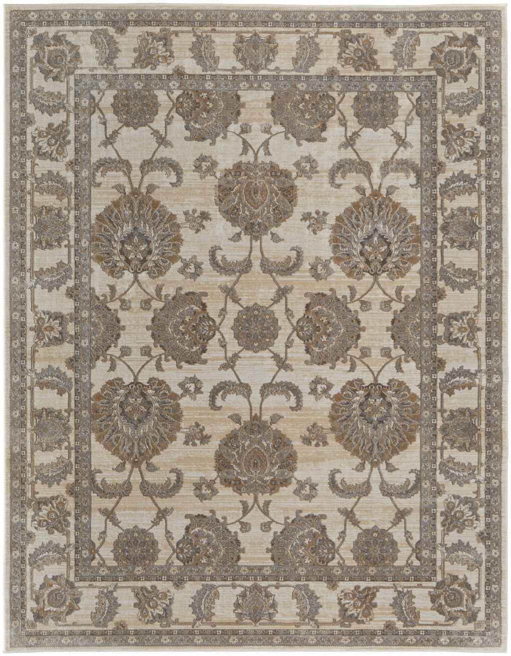 9' X 12' Tan Ivory And Brown Power Loom Area Rug