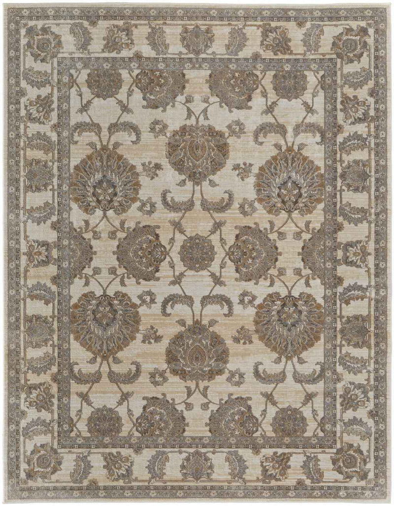 9' X 12' Tan Ivory And Brown Power Loom Area Rug