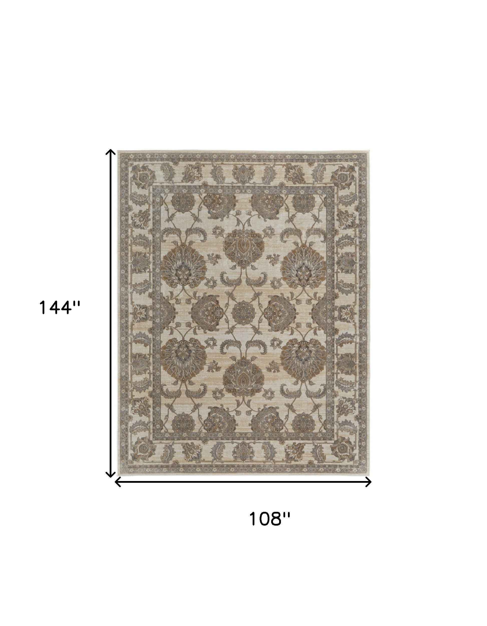 9' X 12' Tan Ivory And Brown Power Loom Area Rug