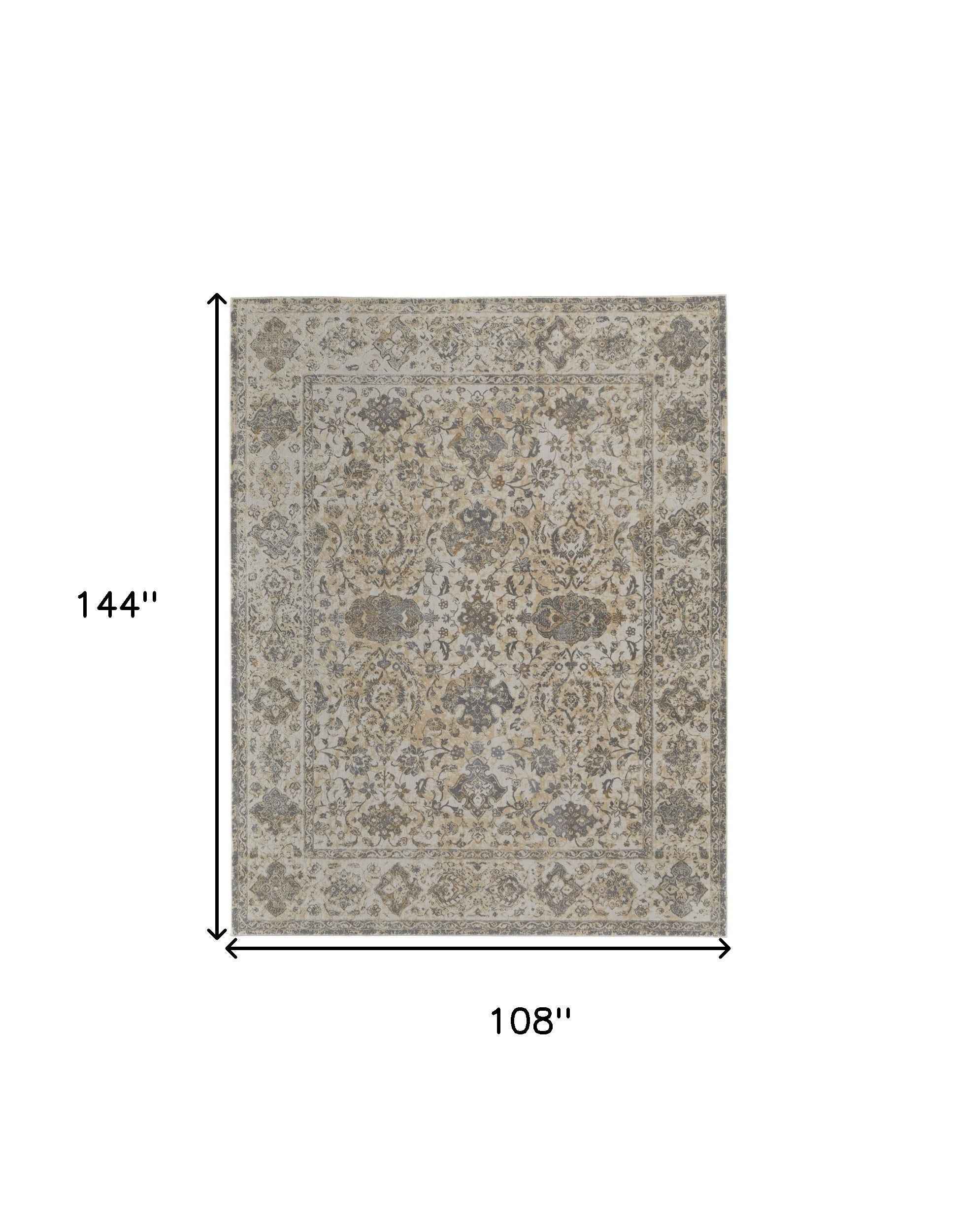9' X 12' Ivory Tan And Gray Power Loom Area Rug
