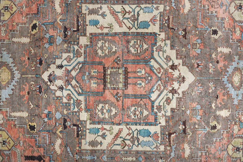 8' X 10' Taupe Red And Brown Floral Area Rug