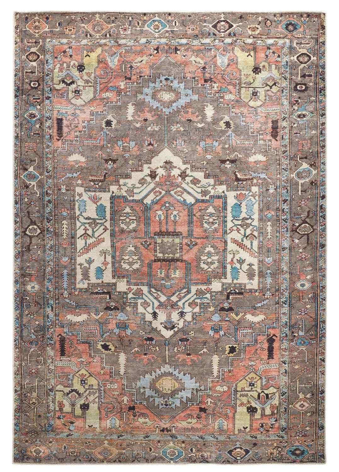 8' X 10' Taupe Red And Brown Floral Area Rug