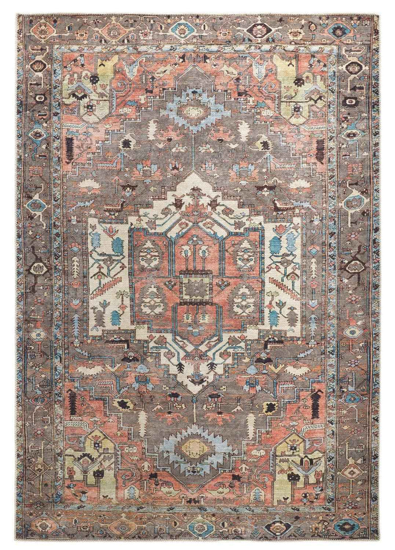 8' X 10' Taupe Red And Brown Floral Area Rug