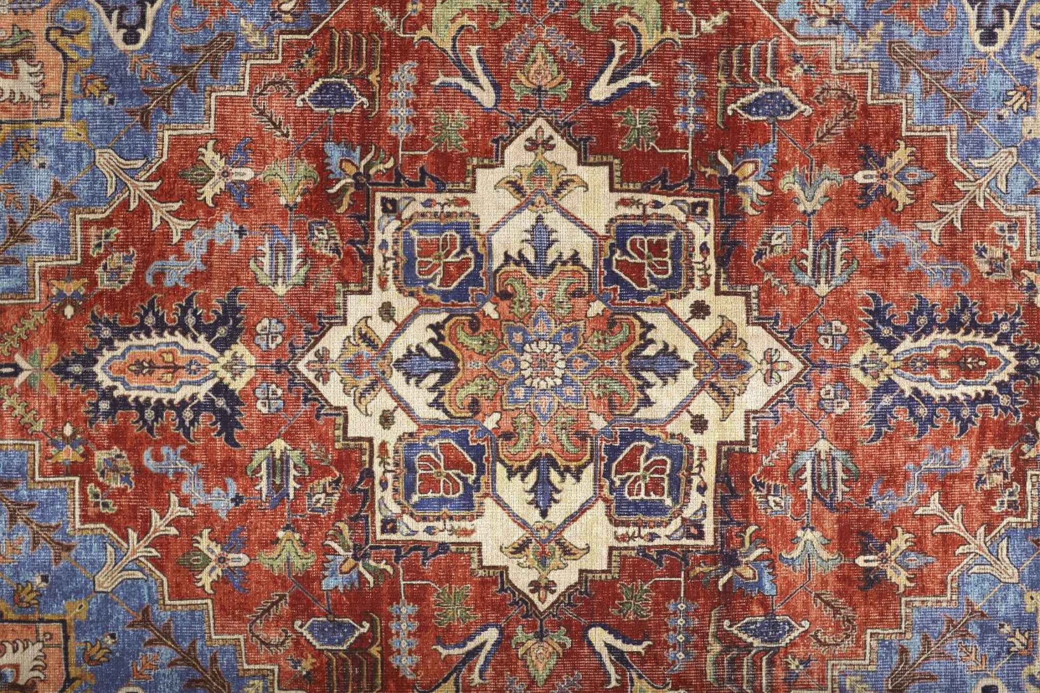 8' X 10' Blue Red And Ivory Floral Area Rug