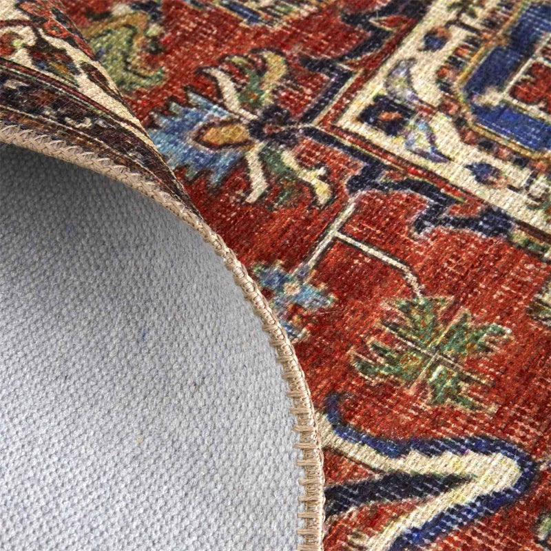 8' X 10' Blue Red And Ivory Floral Area Rug