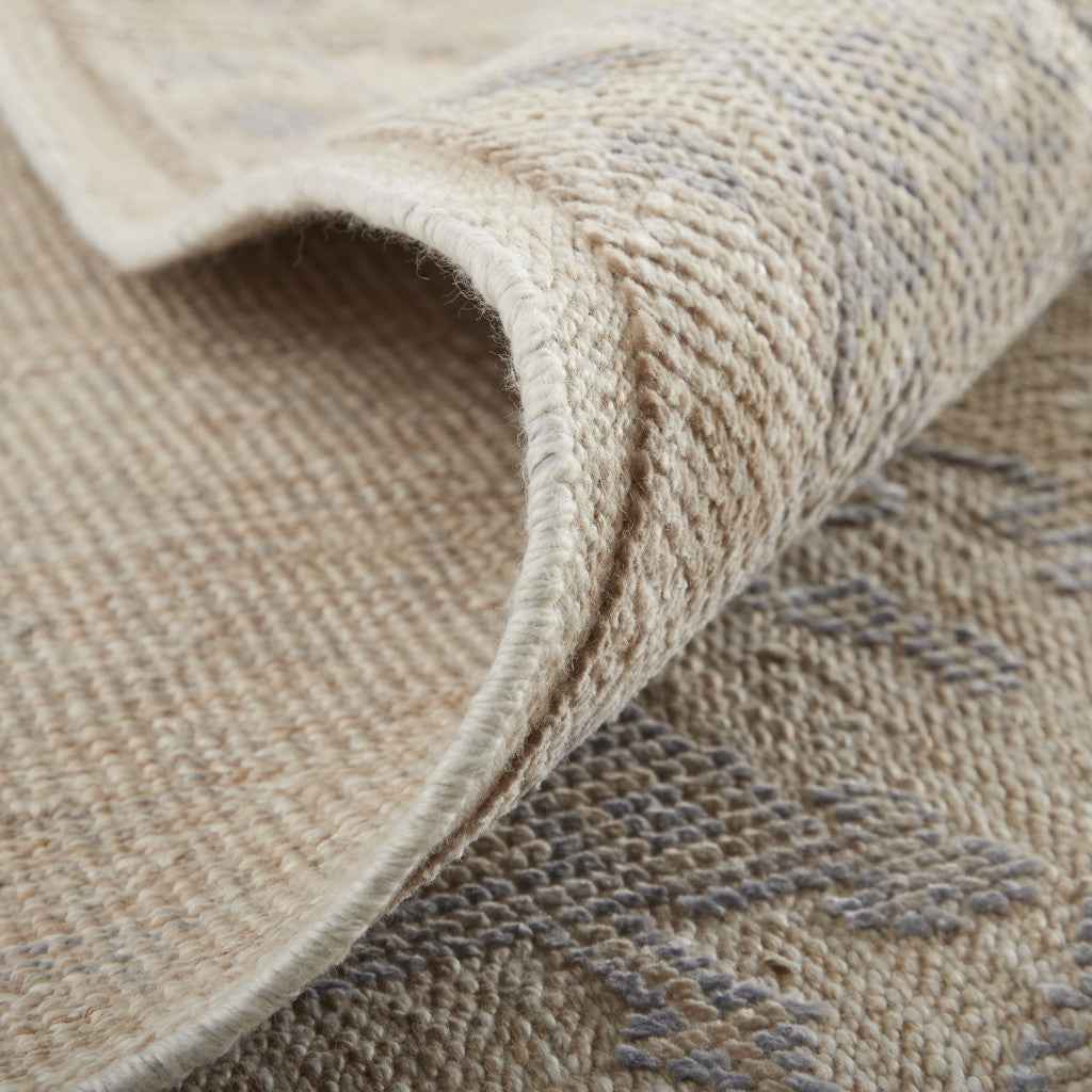 10' X 14' Tan Orange And Blue Floral Hand Knotted Stain Resistant Area Rug