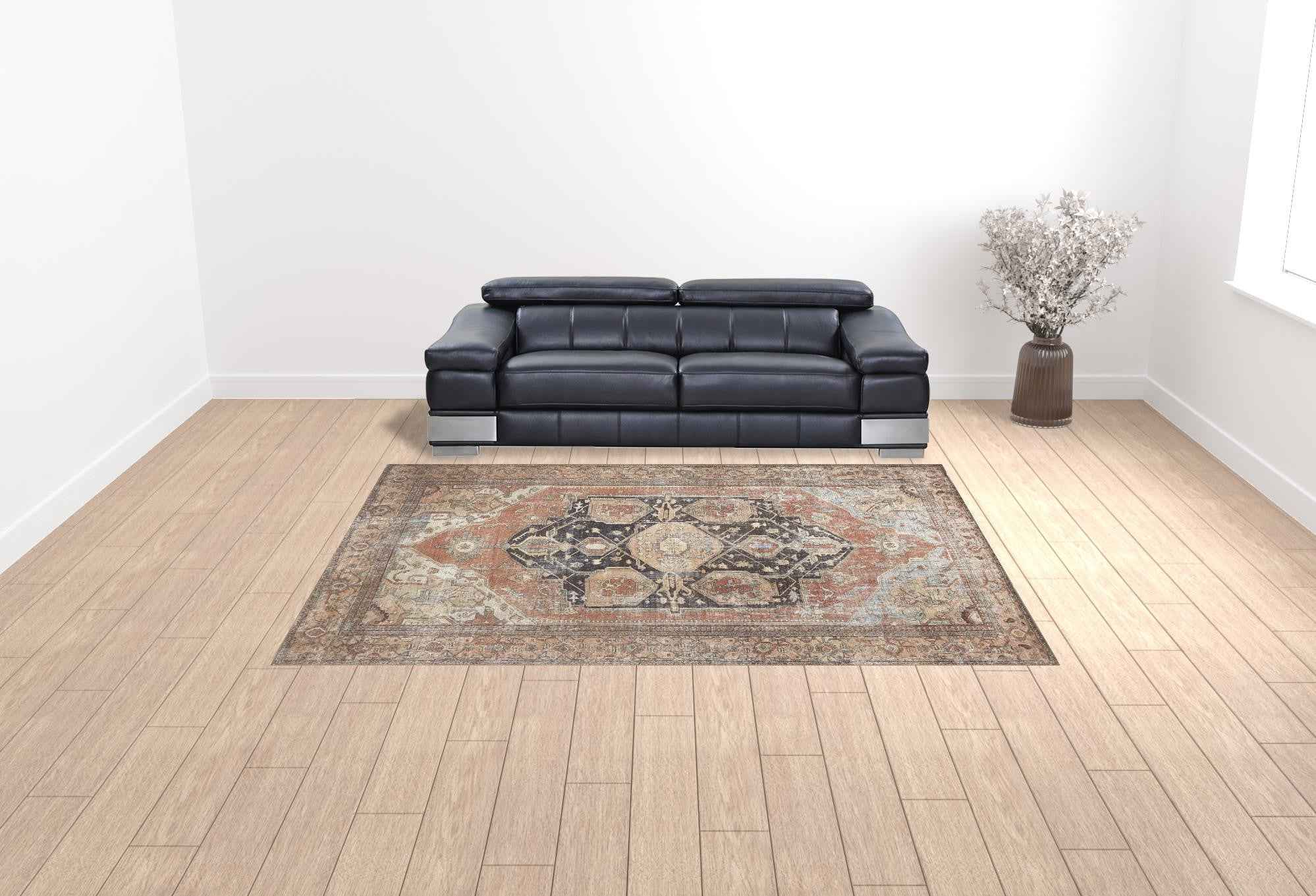 9' X 12' Orange Brown And Taupe Abstract Area Rug