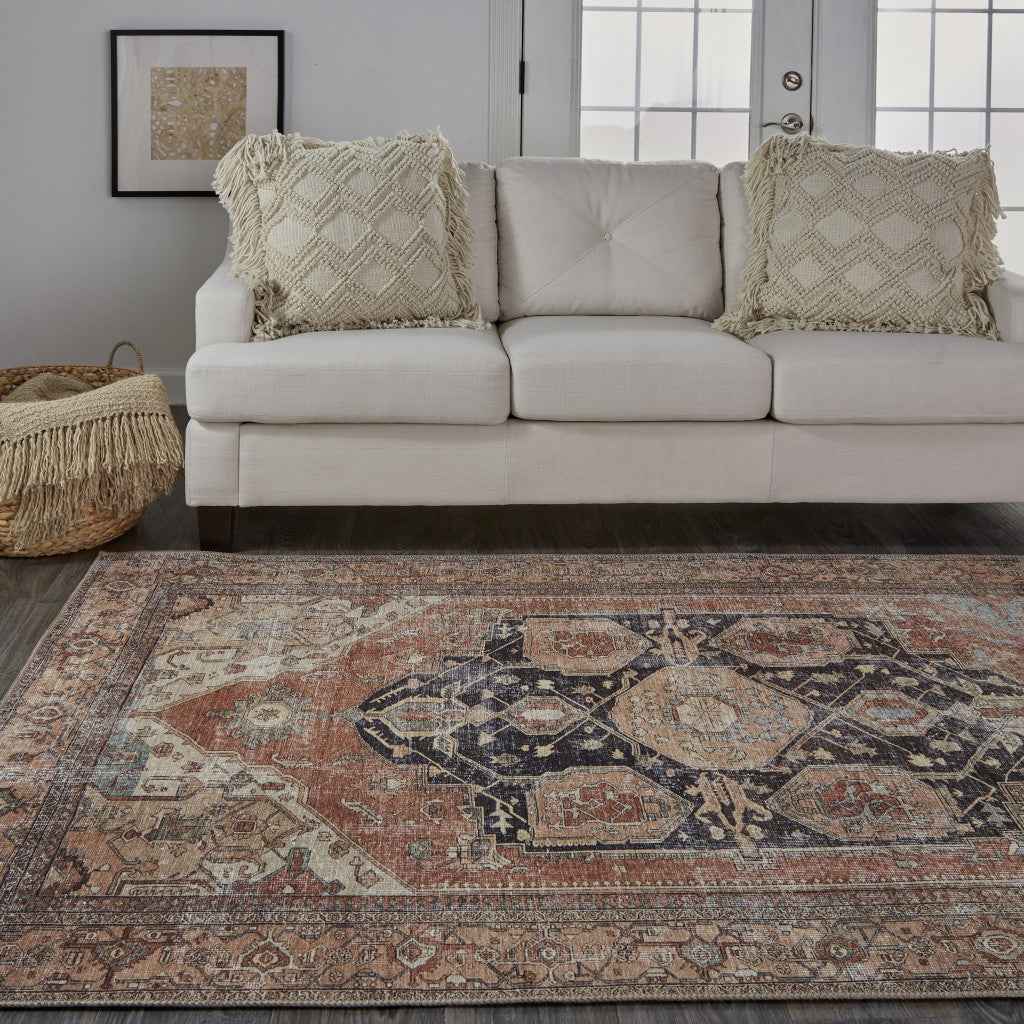 9' X 12' Orange Brown And Taupe Abstract Area Rug