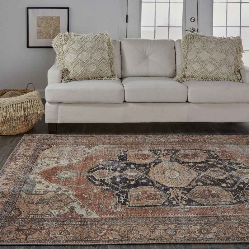 9' X 12' Orange Brown And Taupe Abstract Area Rug
