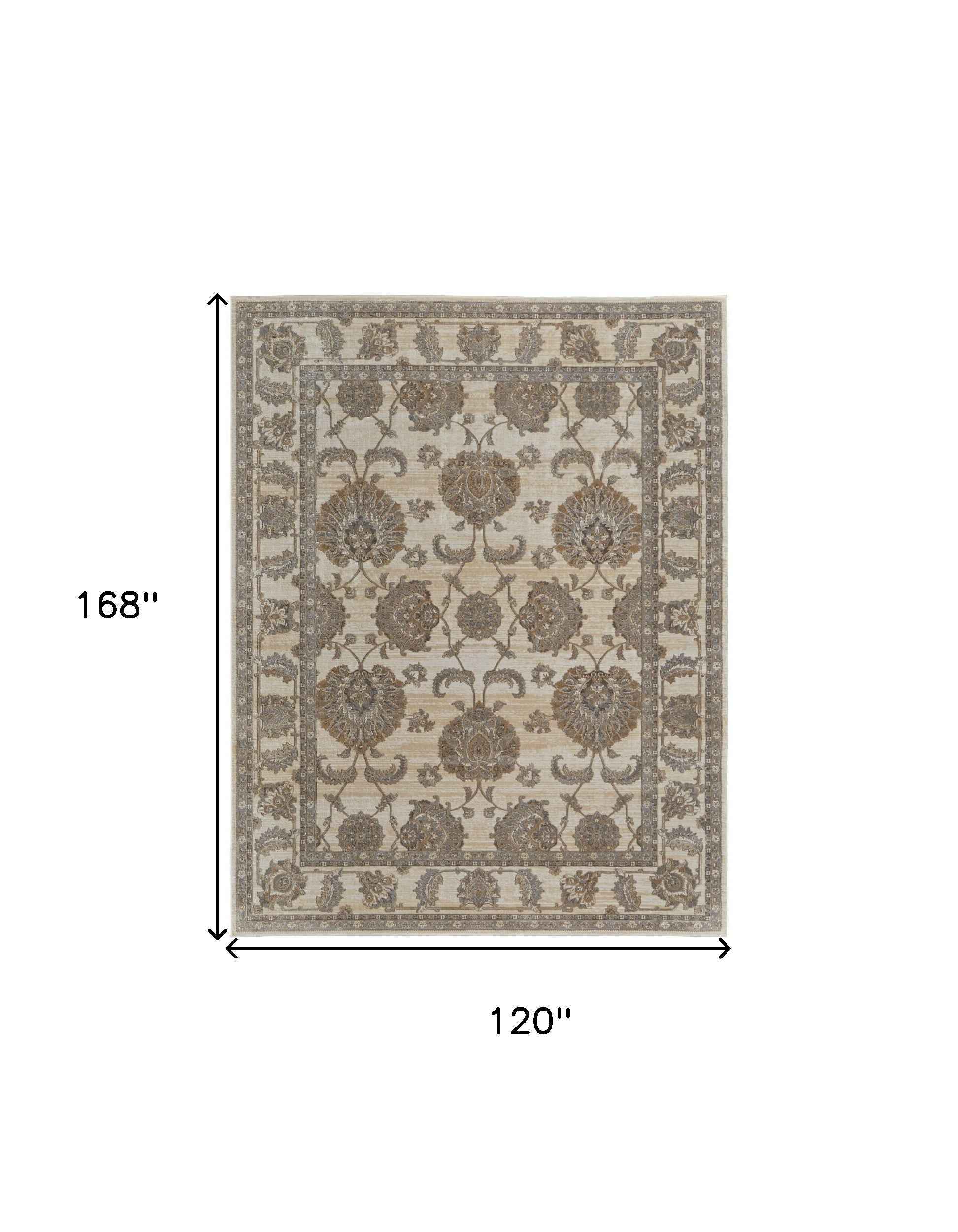 10' X 14' Tan Ivory And Brown Power Loom Area Rug