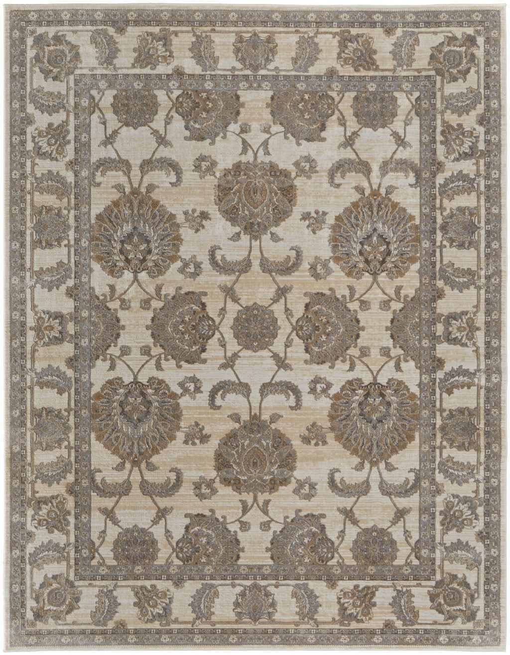 10' X 14' Tan Ivory And Brown Power Loom Area Rug