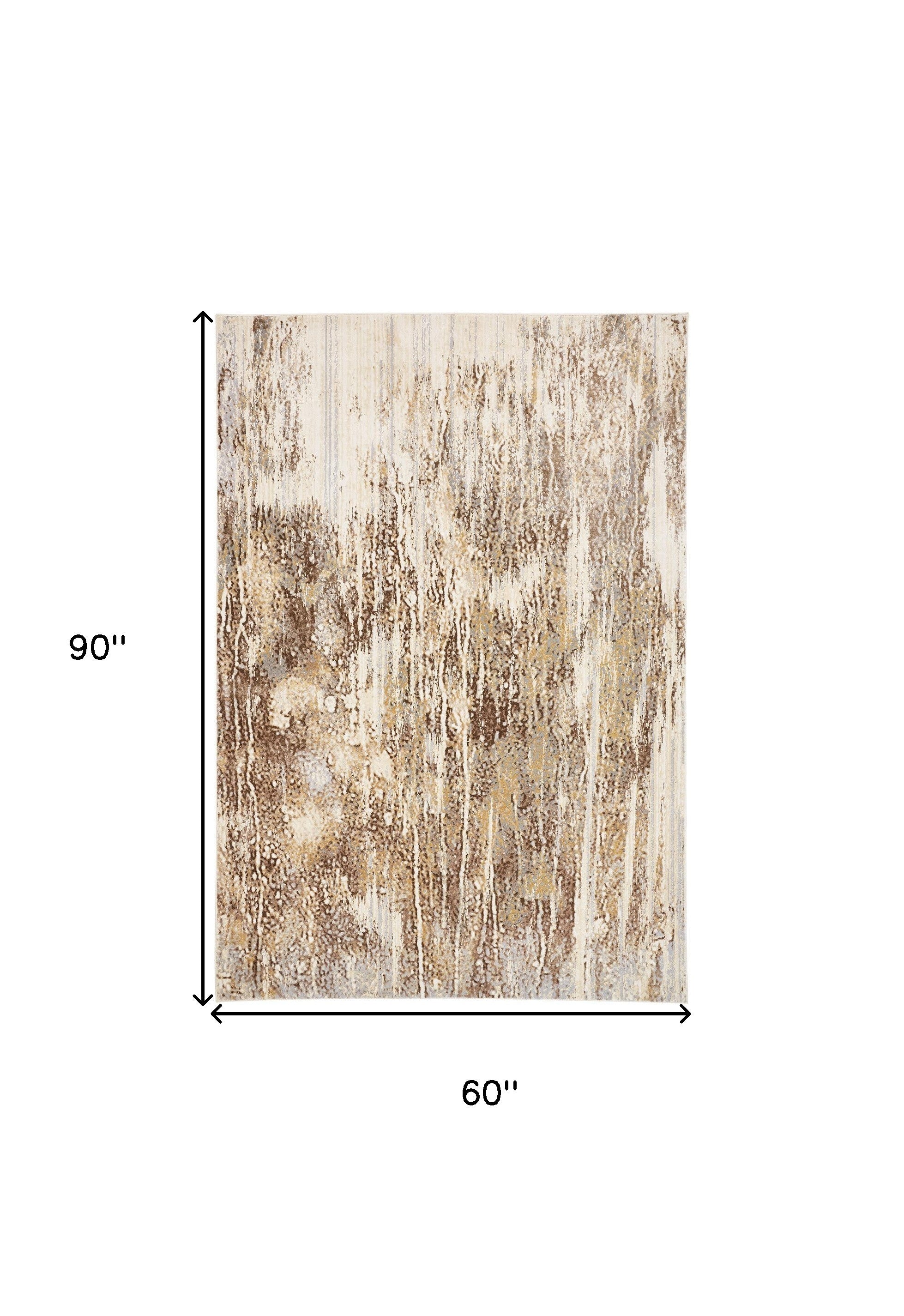 5' X 8' Tan and Ivory Abstract Non Skid Area Rug - Home & Garden