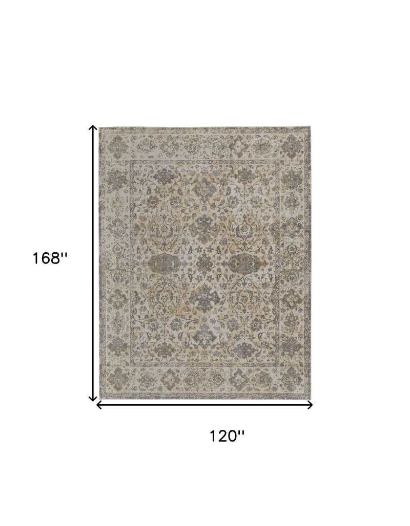 10' X 14' Ivory Tan And Gray Power Loom Area Rug