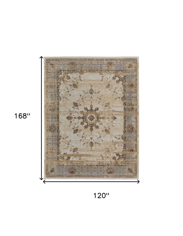 10' X 14' Tan Brown And Gray Power Loom Distressed Area Rug