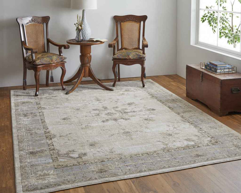 10' X 14' Tan Brown And Gray Power Loom Distressed Area Rug
