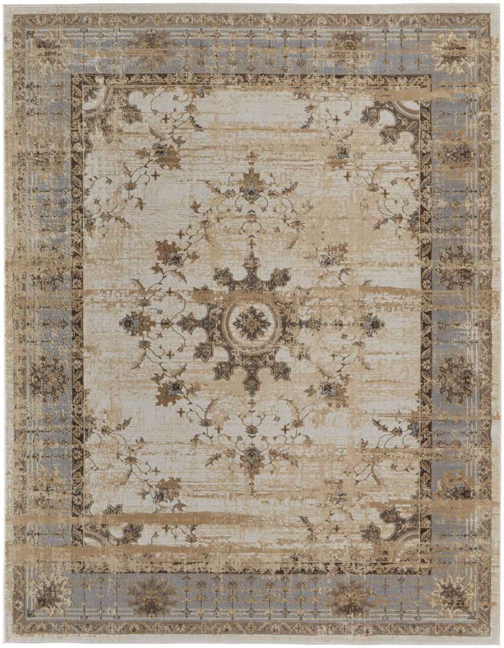 10' X 14' Tan Brown And Gray Power Loom Distressed Area Rug