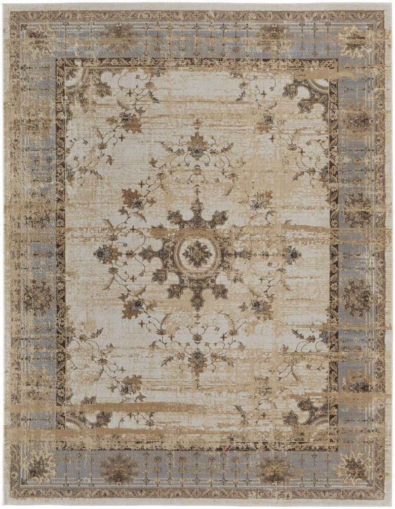 10' X 14' Tan Brown And Gray Power Loom Distressed Area Rug
