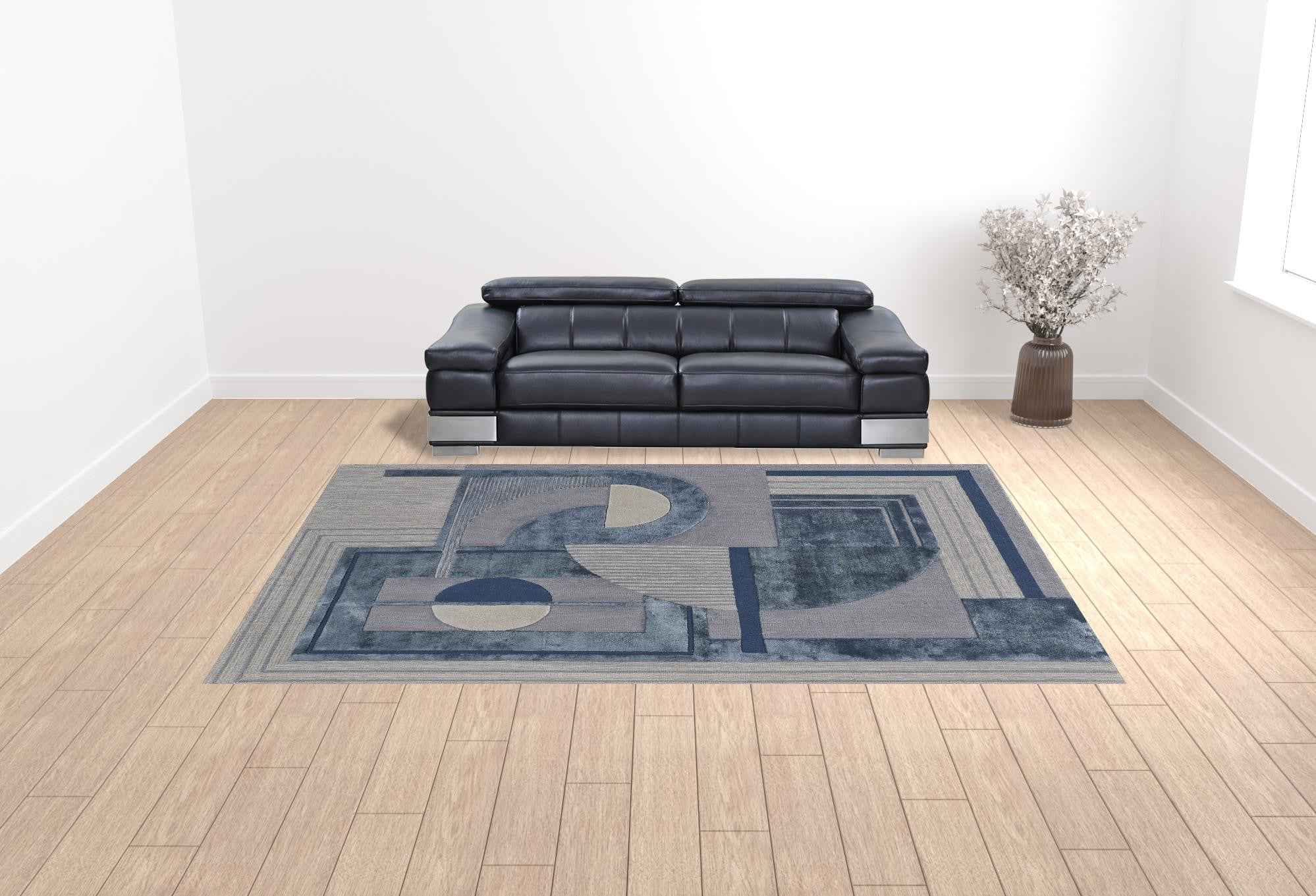 10' X 14' Blue Ivory And Gray Wool Striped Tufted Handmade Area Rug